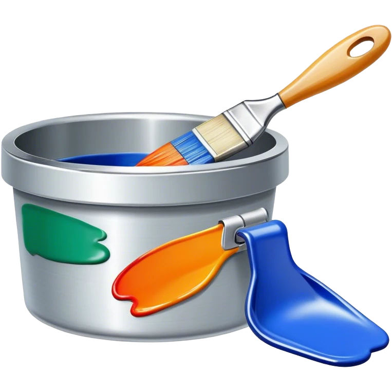Enamel on metal icon, metal surface with vibrant enamel coatings, visible process of applying enamel with fine brush strokes, colorful enamel layers on metal, tools like paintbrush and enamel pots, no finished artwork, just the enameling process, minimalistic style, clean lines, transparent background. emoji