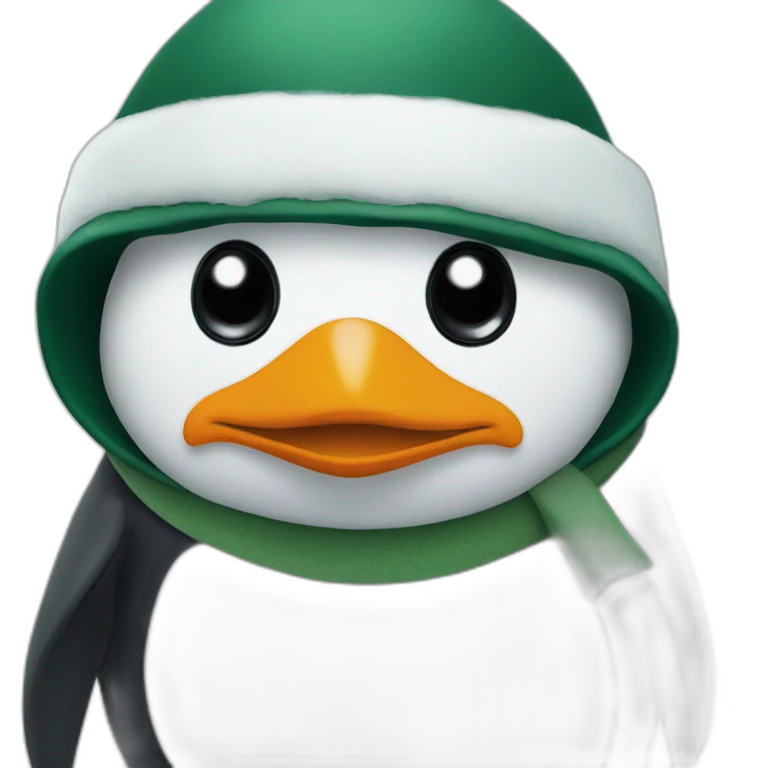 penguin wearing a dark green bunnet emoji