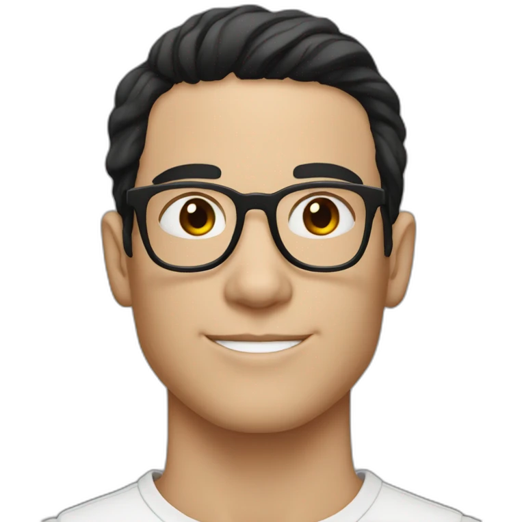white skin young man with brown eyes and black hair and glasses emoji