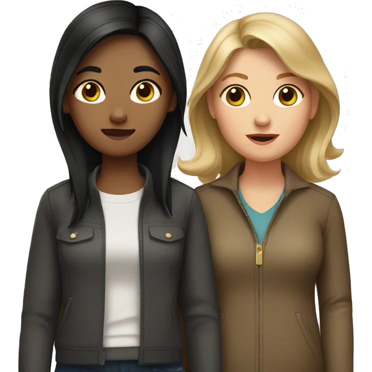 Dark broken haired mom and dark blonde haired daughter  emoji