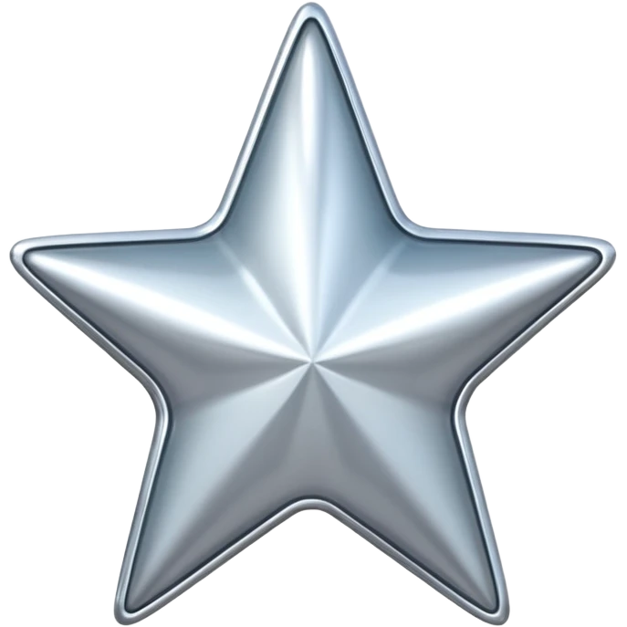 Chrome silver star emoji, iOS emoji style, glossy metallic surface, soft reflections, minimalistic, centered, clean white background, high detail, smooth gradients emoji