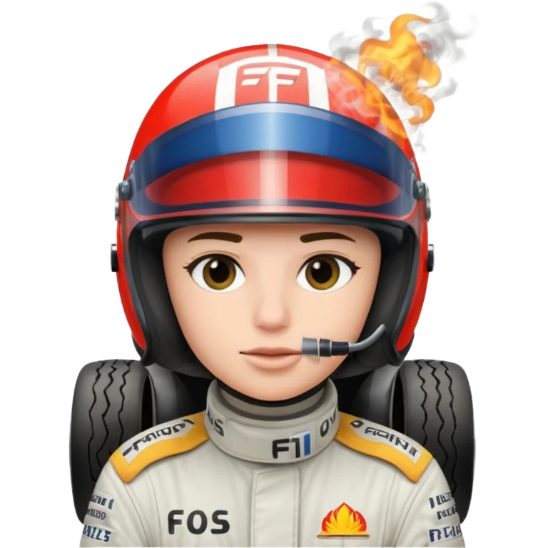 drifting car with tires smoke and a driver with a f1 helmet into the car emoji