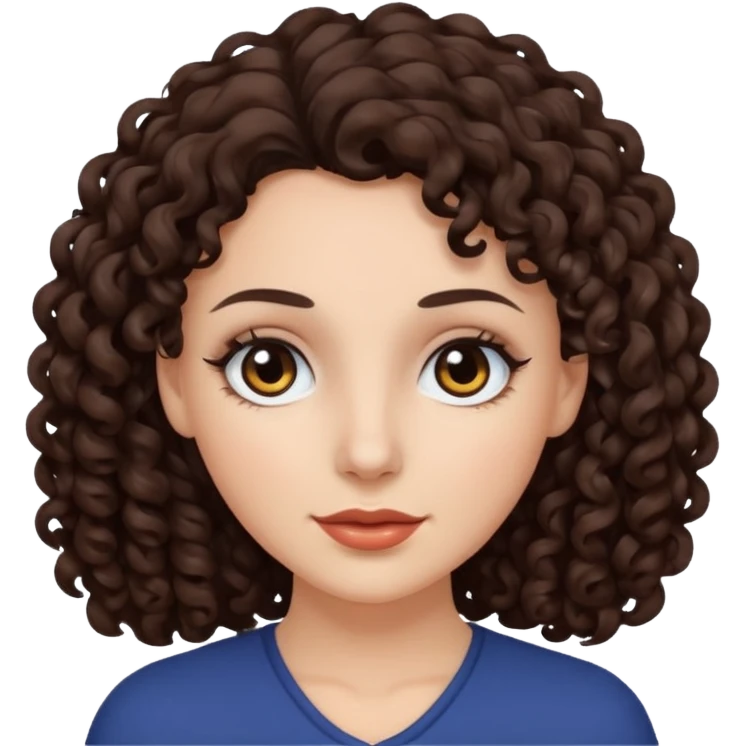 White woman with dark brown curly hair. and black eyes emoji