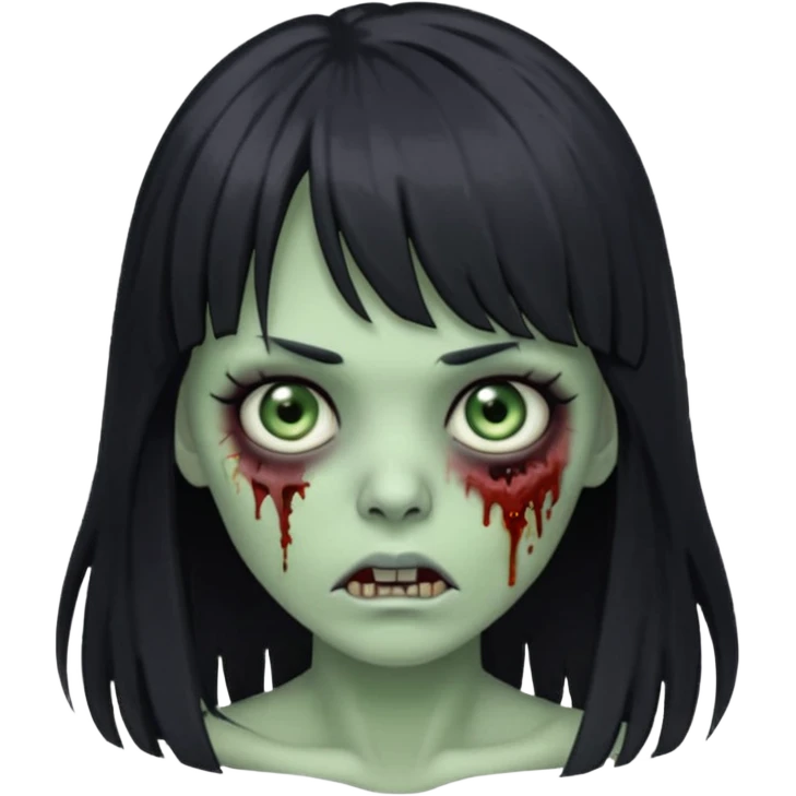 Emoji de mulher verde zumbi cabelos longos pretos e franja emoji