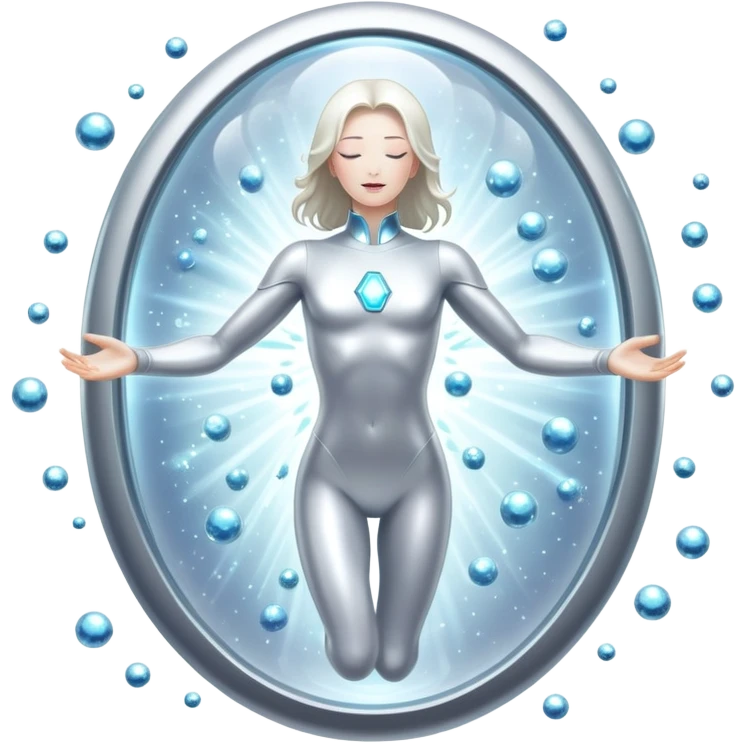 Silver capsule levitating among bright shining particles, with a translucent shield floating over an ethereal immune defense figure and a radiant thyroid gland in the background emoji