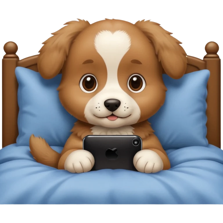  puppy in bed with phone emoji