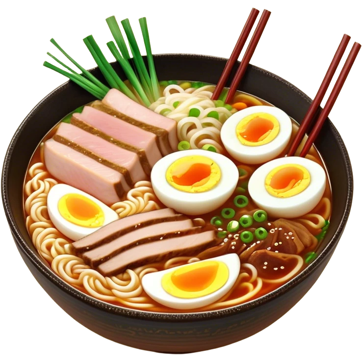 Cinematic Realistic Ramen Dish Emoji, showcasing a steaming bowl of rich broth with noodles and toppings rendered with dynamic textures and inviting, warm lighting. emoji