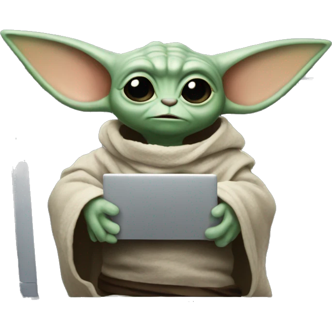 Grogu from Star Wars with a laptop emoji