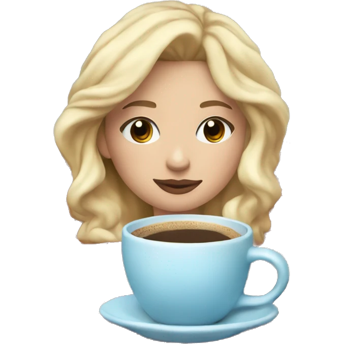 blonde girl with light blue eyes inside a Christmas blanket sipping coffee eyes closed with soft makeup emoji