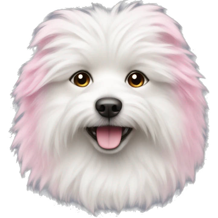 White fluffy dog with pink emoji