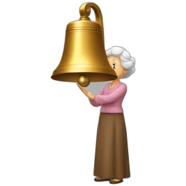 Old woman touch a big bell emoji