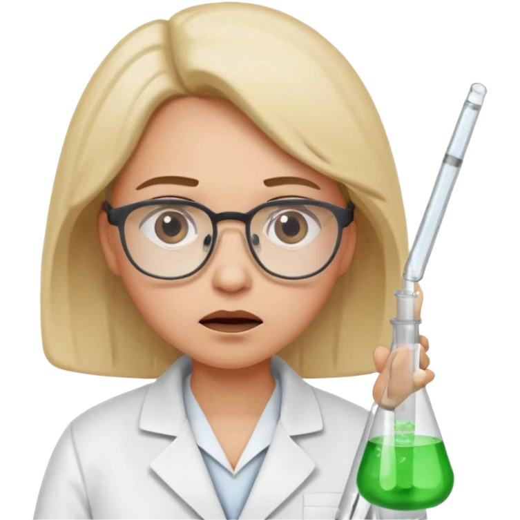 Frowns with Glasses,  Disappointed Scientist: Lab coat, thin glasses, holding test tube, upset expression
 emoji