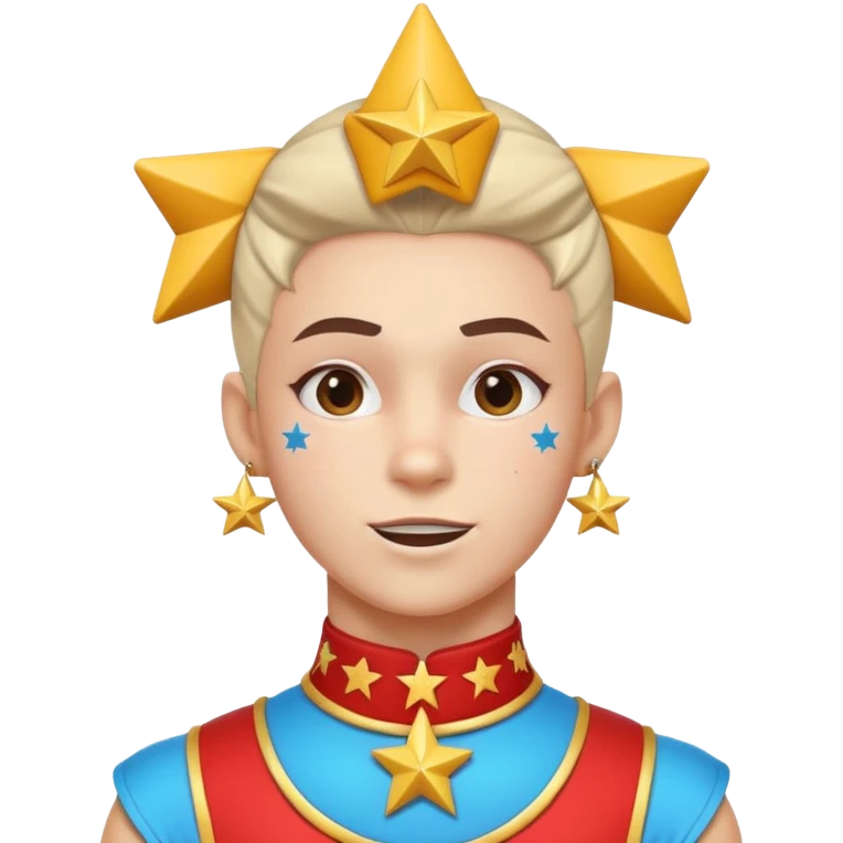 circus acrobat portrait, head and shoulders only, sporty costume collar, energetic expression, star accessories, 3D cartoon, mobile game icon style, clean background, no text, no watermark
 emoji