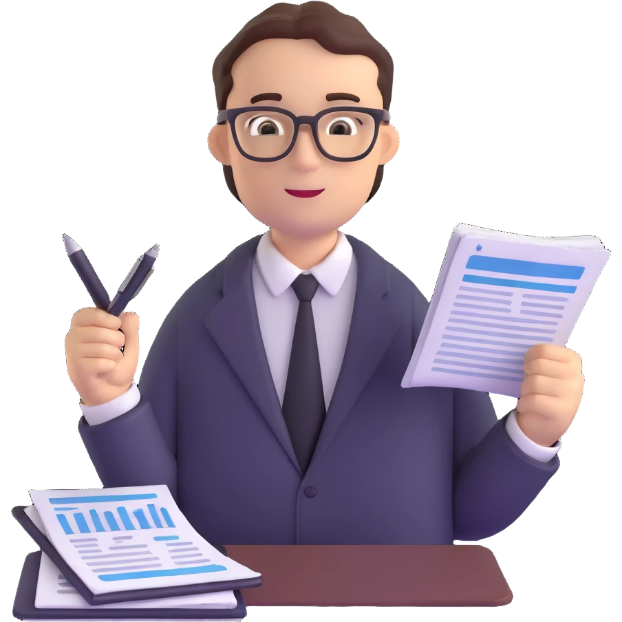 male accountant with financial reports, pen and glasses emoji