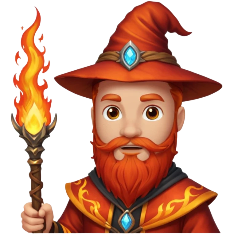 Fire Wizard – red beard, ember glow on staff tip emoji