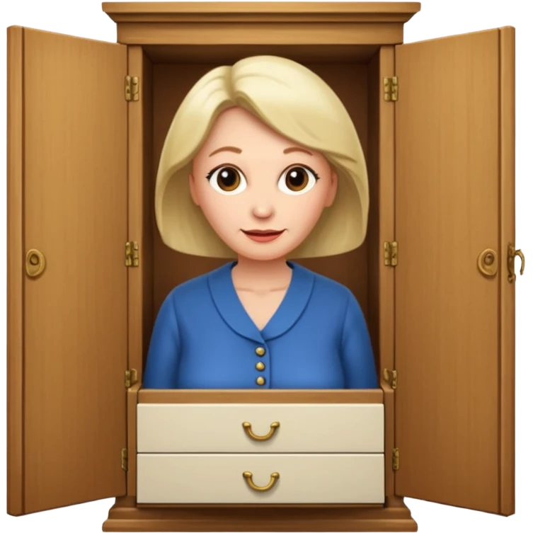 A character from the fairy tale Beauty and the Beast: the middle-aged lady (around 40 years old) who was turned into a wardrobe. She retains the wardrobe's original form, with an anthropomorphic face on the closed cabinet. emoji