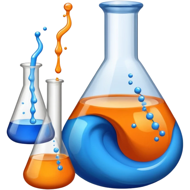 emoji of a chemistry flask with swirling blue and orange liquids merging and a small calculator or ratio bar beside it to represent alligation emoji