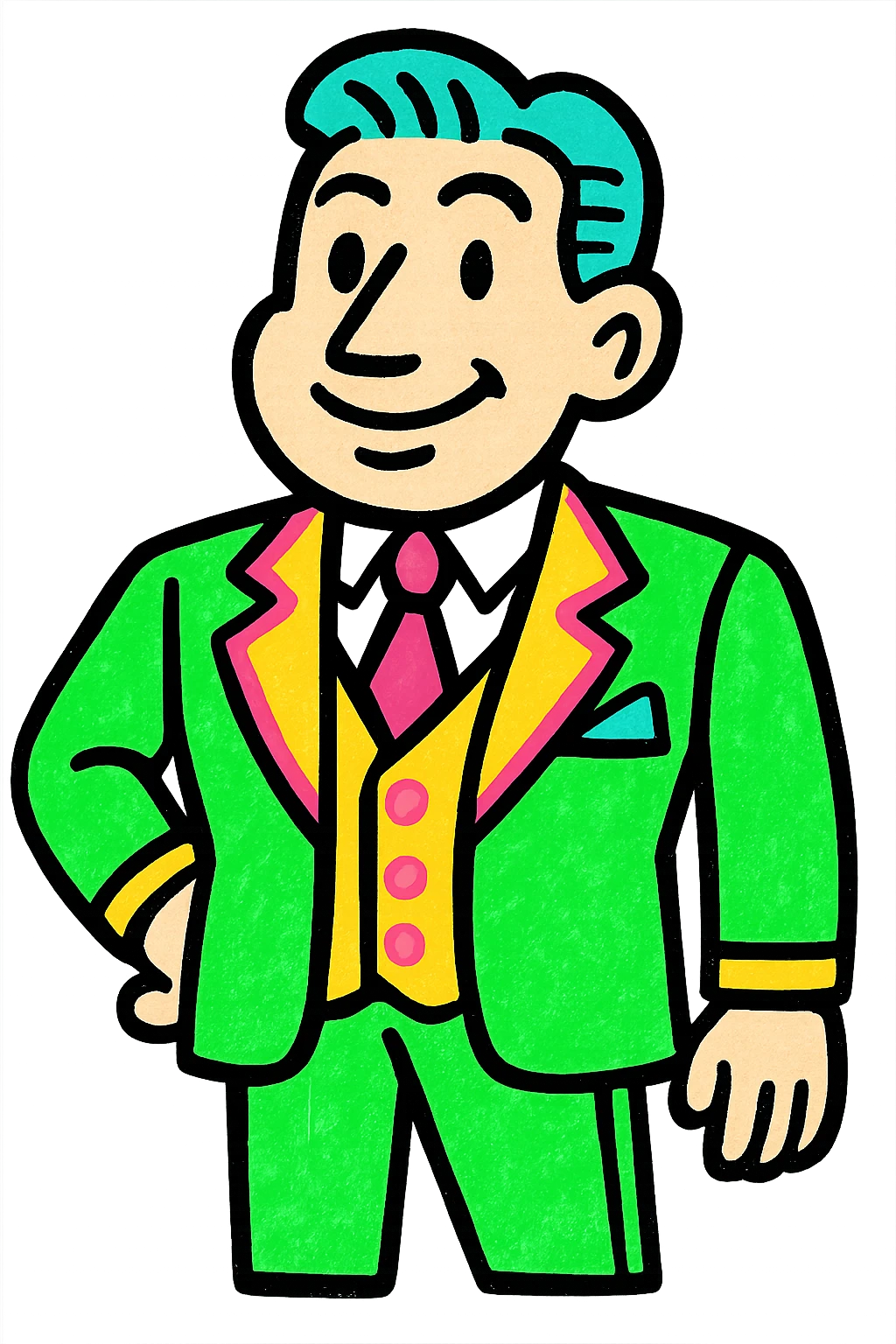 man in suit, classic look, green gold and white color scheme, elegant lines, decorative details emoji