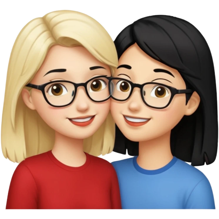 pretty light blonde girl barbie kissing nerd with black hair and tan skin on the cheek emoji