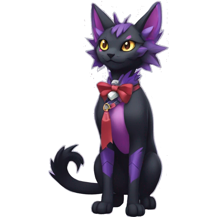 cool cartoon anthro edgy distinguished ethereal elegant beautiful fantasy black purple red ethereal fantasy nargacuga-Noivern-cat-Fakemon collar harness bow tis full body emoji