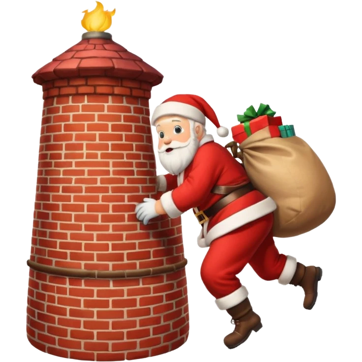 Santa Claus is carrying a bag of presents and climbing down the chimney. emoji