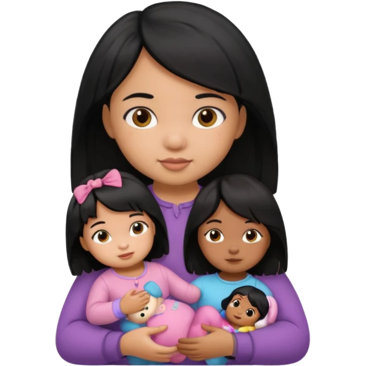 a Toddler black hair girl holding 1 doll emoji