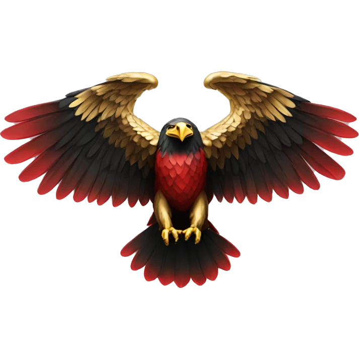 An imposing eagle with outstretched wings, symbolizing strength and leadership, in red, black, and gold emoji