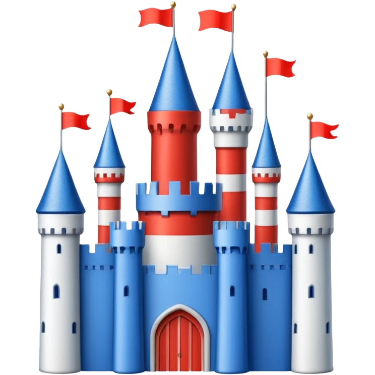 The flag has a yellow background with four horizontal red stripes running across it. In the upper left corner, there is a blue rectangle containing a white, stylized castle with three towers, the middle tower being taller than the others. emoji