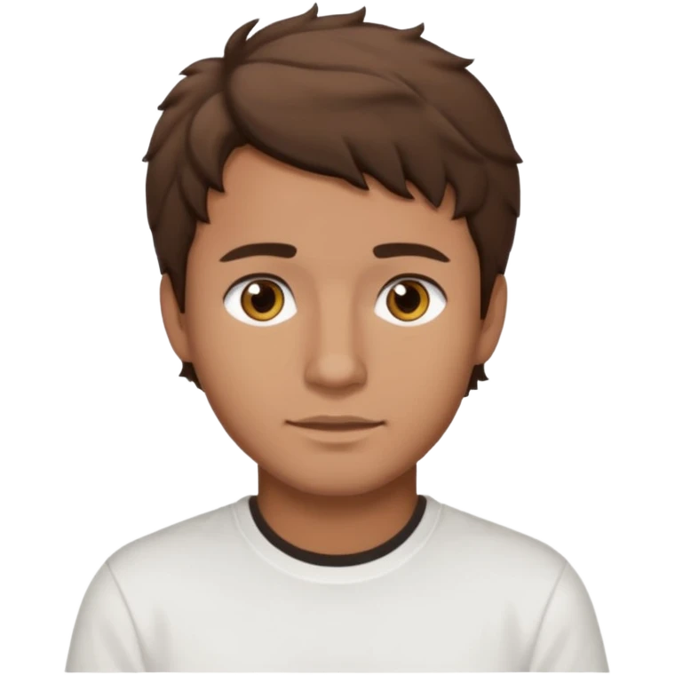 Homme brun cheveux court ondulé. Métisse. Yeux marrons très foncé. Avec t-shirt blanc emoji