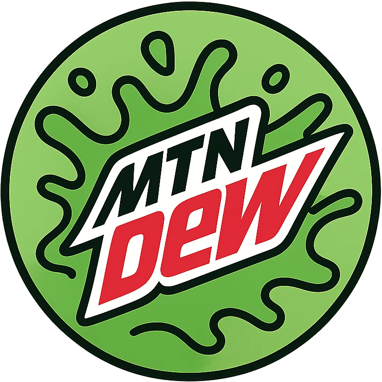 circular icon of Mountain Dew splash, vibrant green liquid, energetic motion, minimal background, beverage branding feel emoji