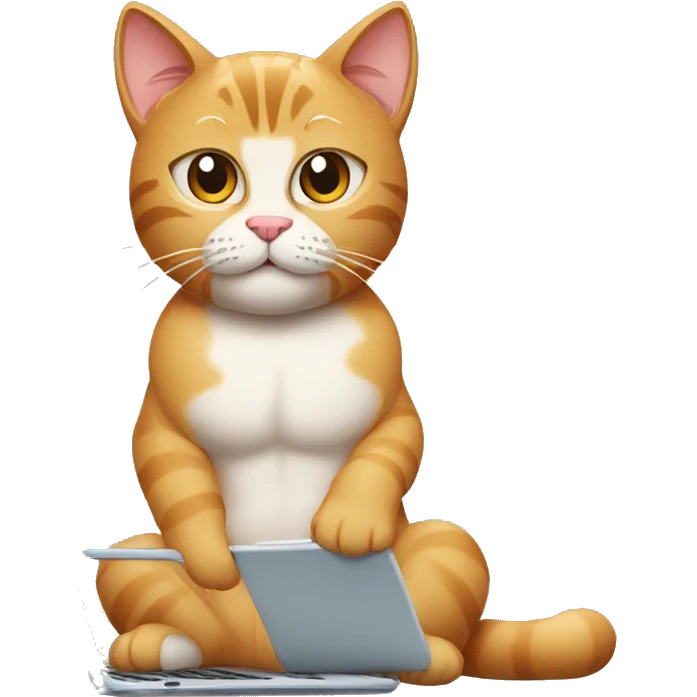 Muscly cat using laptop emoji