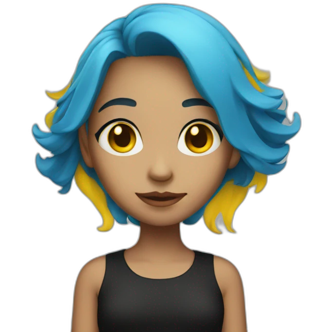 girl with blue hair and yellow eyes and black shirt emoji