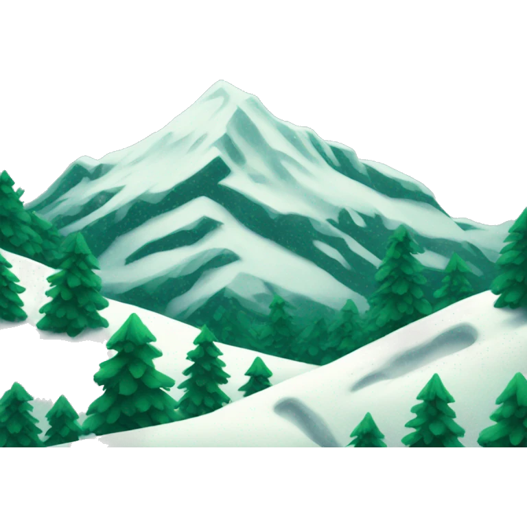 Snowfall on mountain with evergreen trees emoji