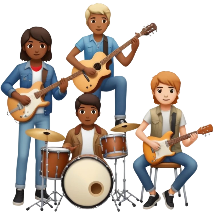 group of indie musicians with guitars, keyboards, and drums emoji