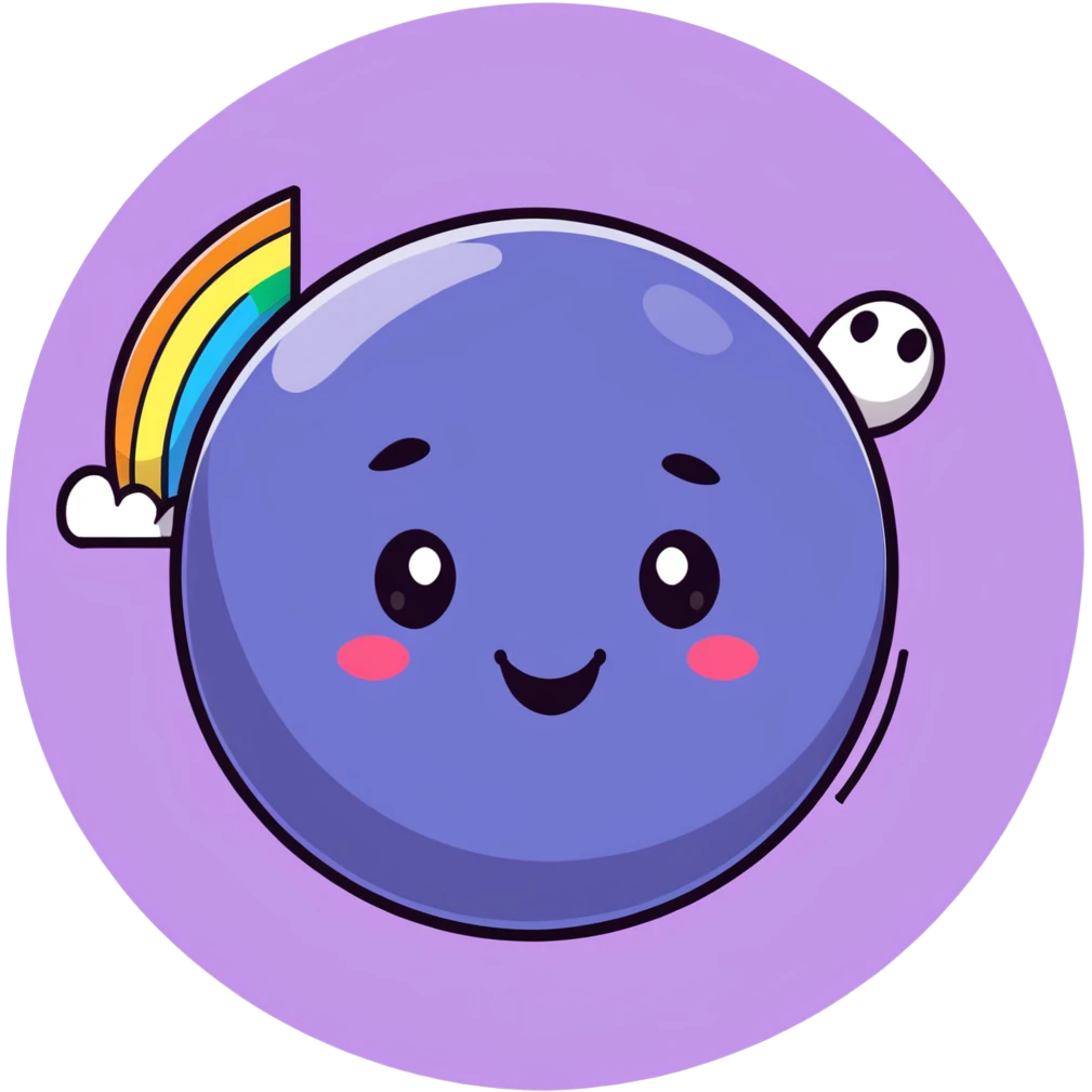 round planet with rainbow stripes in all colors and a cute happy face emoji