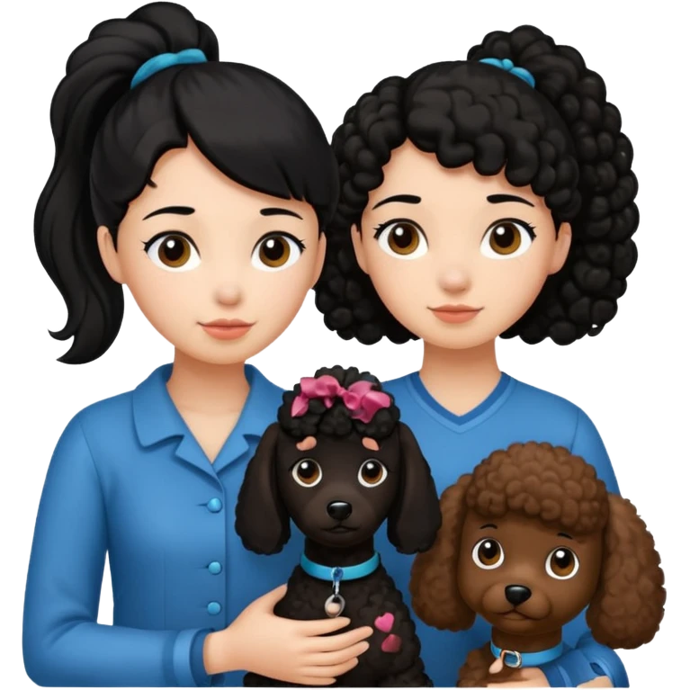 Ponytail black hair girl with brown Poodle say goodbye  emoji