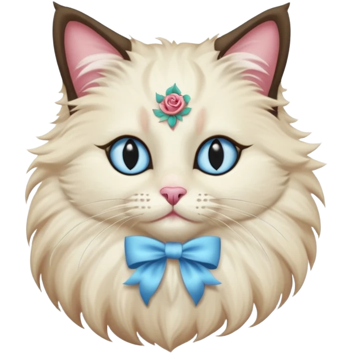 Neva masquerade cat, very fluffy, with pale blue eyes and rose nose emoji