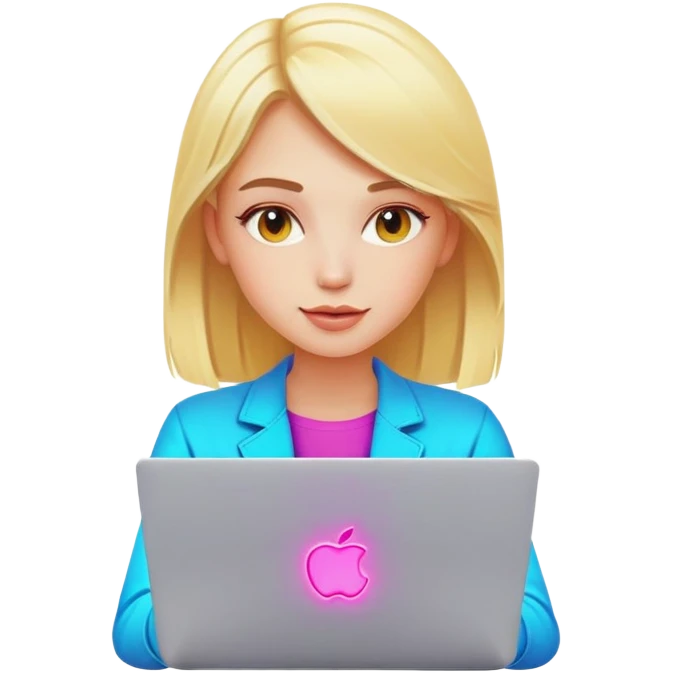 Freelance girl blonde on a laptop, bright neon colors emoji