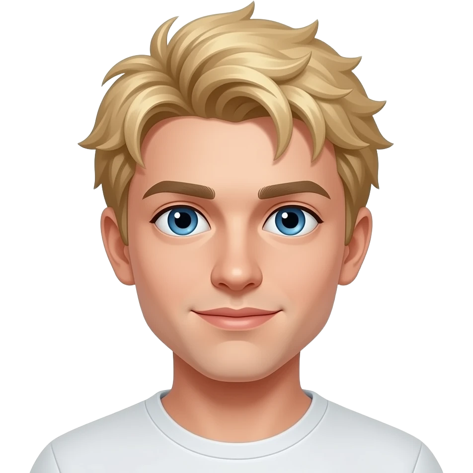 White guy with really blond messyr hair .blue eves emoji