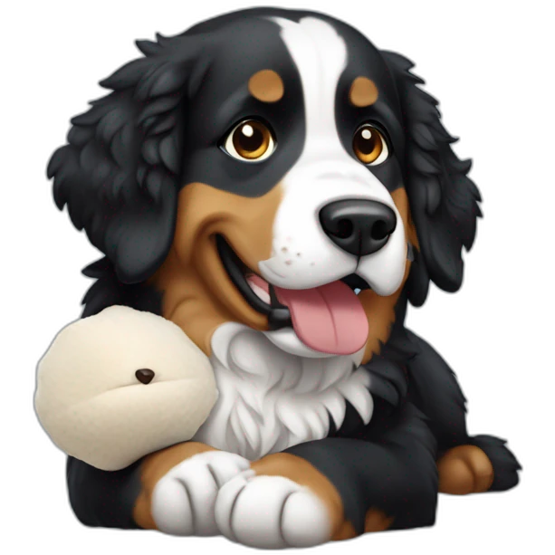 Berner sennen dog with a plushie in his mouth emoji