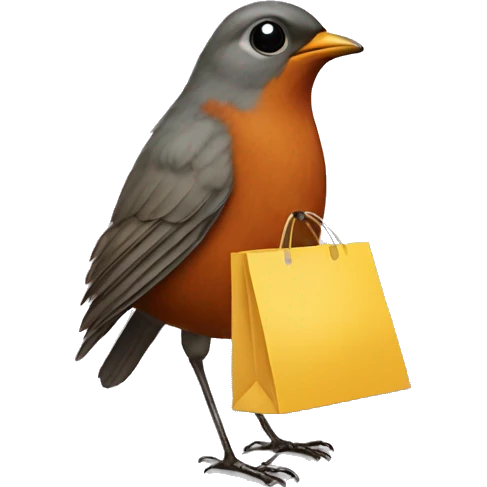 robin wandering shopping street emoji