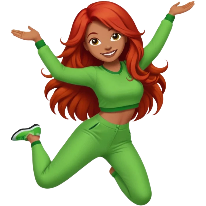 Red head lady twerking with long red hair and green cute outfit emoji
