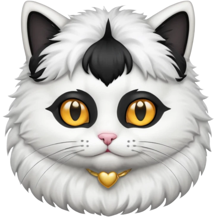 white cat with centre-part black toupee on the head emoji
