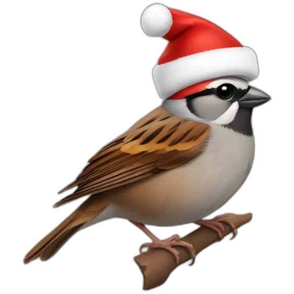 Sparrow wearing Christmas hat emoji