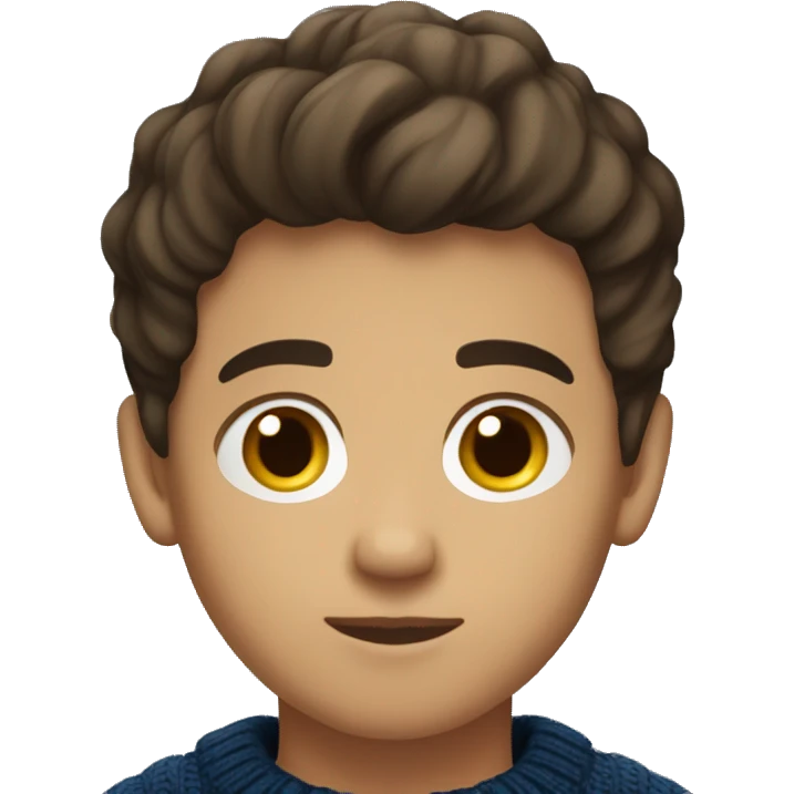young boy, young hispanic, brown hair, short hair, brown eyes, dark blue winter sweater emoji