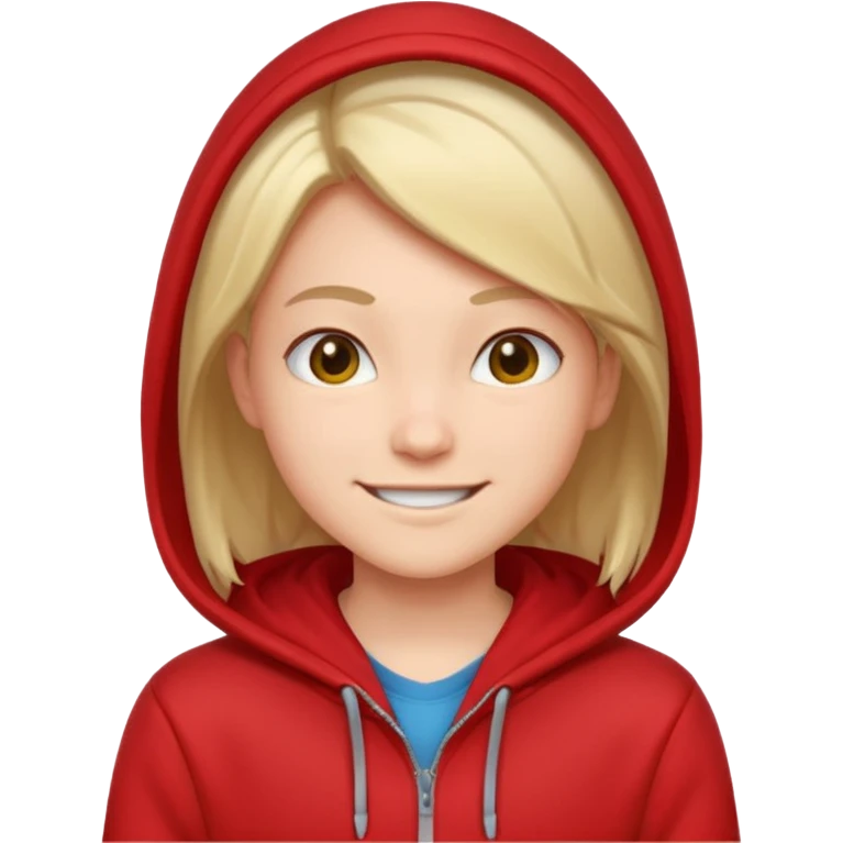 gender neutral character, chest up, red hoodie, friendly expression emoji