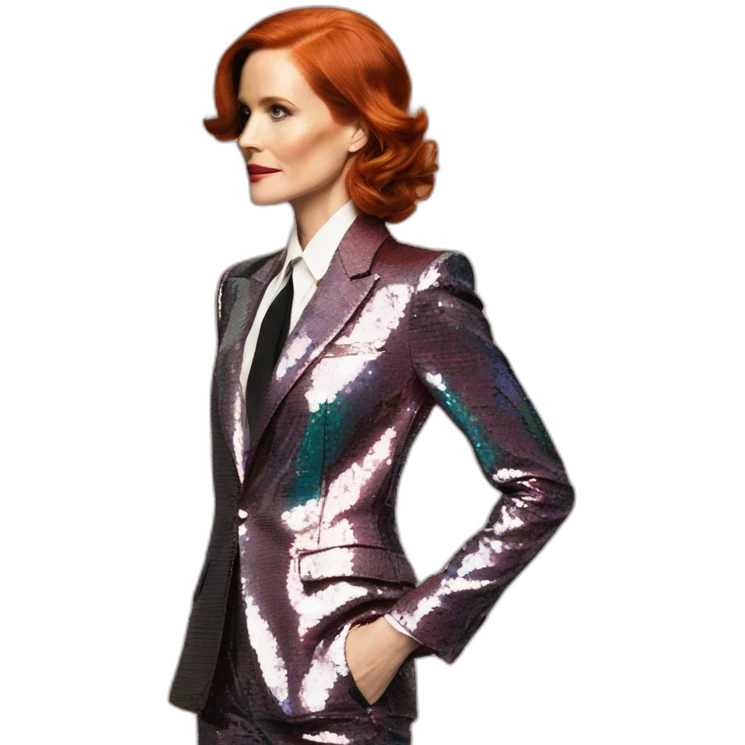 Audrey fleurot hair back multicolored sequined suit emoji