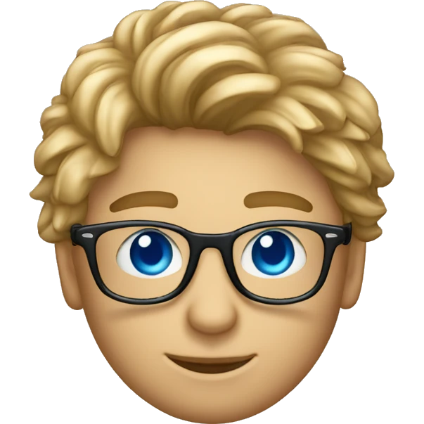 Un ragazzo riccio con gli occhi azzurri e gli occhiali che usa un macbook emoji