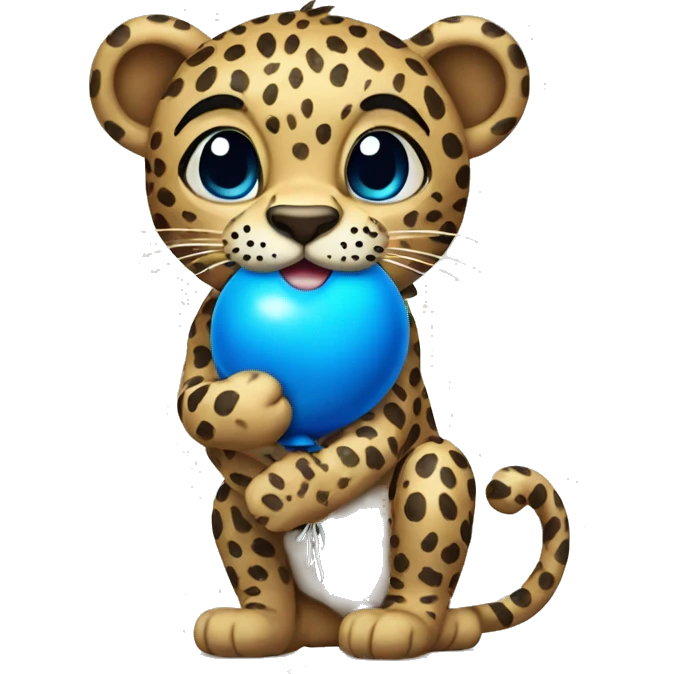 Leopard holding a big blue ballon emoji