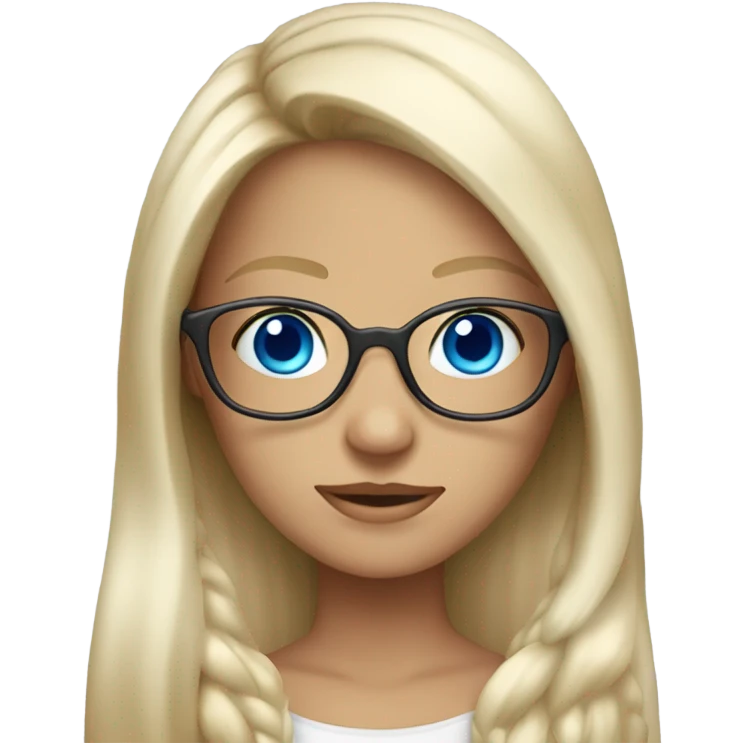 Pretty tan girl with long white blonde hair, blue eyes and glasses  emoji